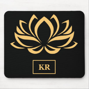 Elegante Gold Lotus Blume Zen Yoga Monogramm Mousepad