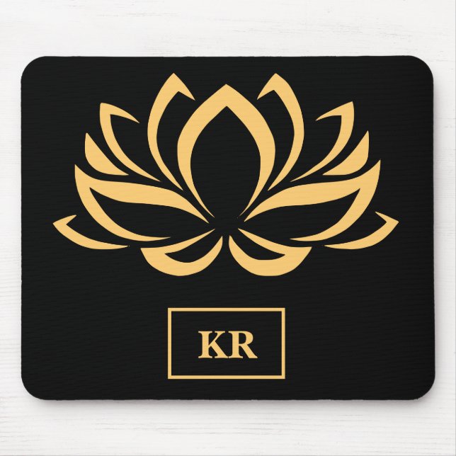 Elegante Gold Lotus Blume Zen Yoga Monogramm Mousepad (Vorne)