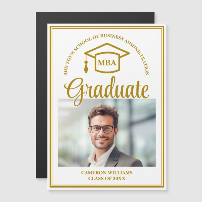 Elegante Gold MBA Abschluss Foto Magnet Card (Vorne/Hinten)