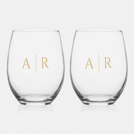 Elegante Gold Minimal Couple Initials Gastgeschenk Weinglas Ohne Stiel