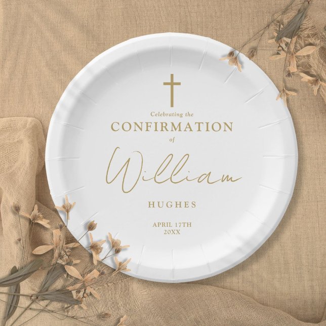 Elegante Gold-Minimalistisch-Bestätigung Pappteller (Elegant Gold Minimalist Confirmation Paper Plates)