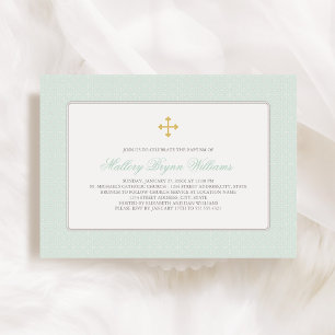 Elegante Gold Mint Green Cross Muster Baby-Taufe Einladung