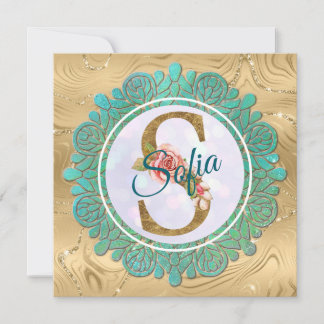 Elegante Gold Monogram Anfangsbuchstaben mit Manda Einladung