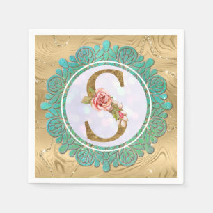 Elegante Gold Monogram Anfangsbuchstaben mit Manda Serviette
