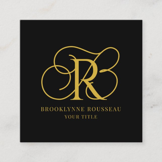 Elegante Gold Monogram Black Business Card Quadratische Visitenkarte (Vorderseite)
