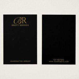 Elegante Gold Monogram Black Earring Display Card