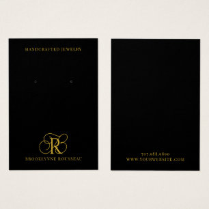 Elegante Gold Monogram Black Earring Display Card