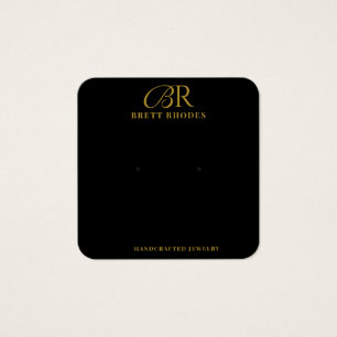 Elegante Gold Monogram Black Earring Display Card