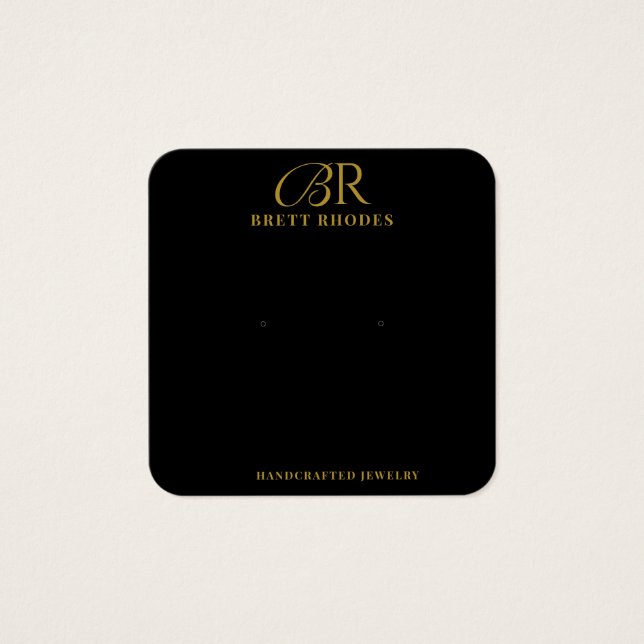Elegante Gold Monogram Black Earring Display Card (Vorderseite)