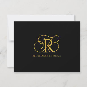 Elegante Gold Monogram Black Flat Note Card Mitteilungskarte