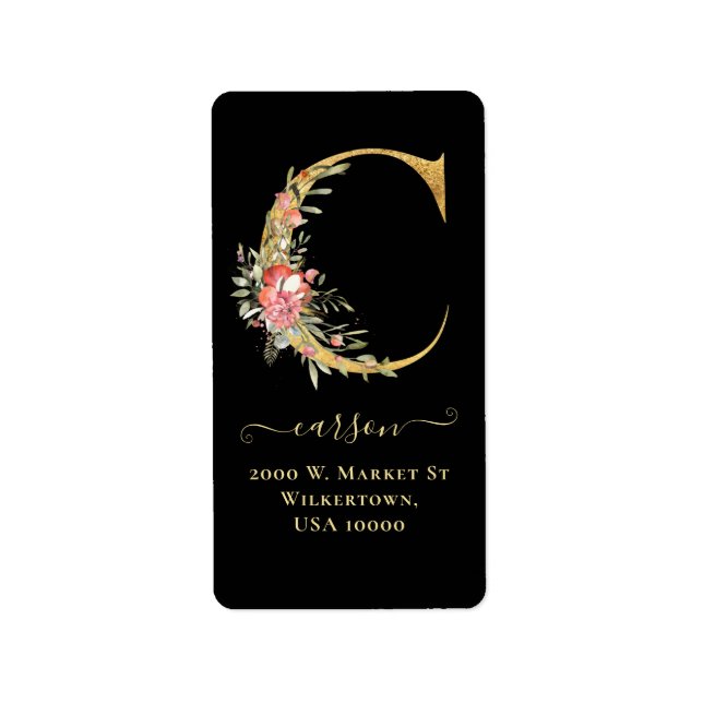 Elegante Gold Monogram C Floral Address Label Adressaufkleber (Vorne)