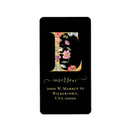 Elegante Gold Monogram E Floral Address Label Adressaufkleber