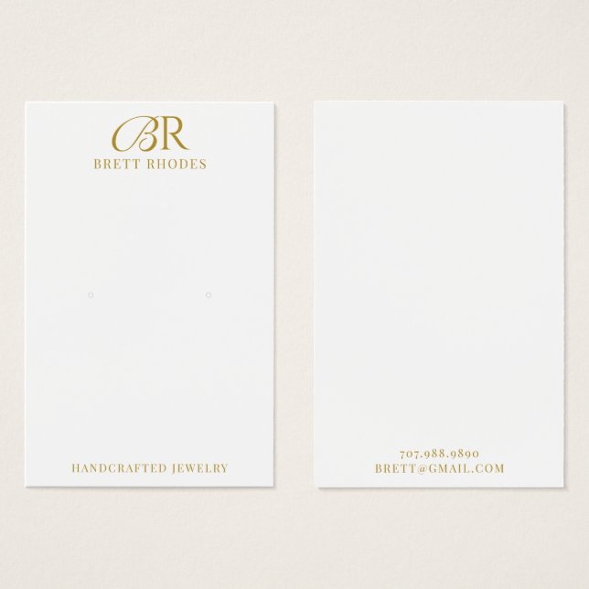 Elegante Gold Monogram Earring Display Card (Vorne & Hinten)