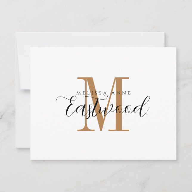 Elegante Gold Monogram Flat Note Card Mitteilungskarte (Vorderseite)