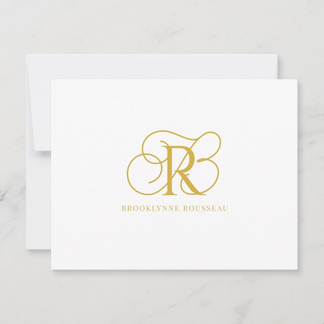 Elegante Gold Monogram Flat Note Card Mitteilungskarte (Vorderseite)