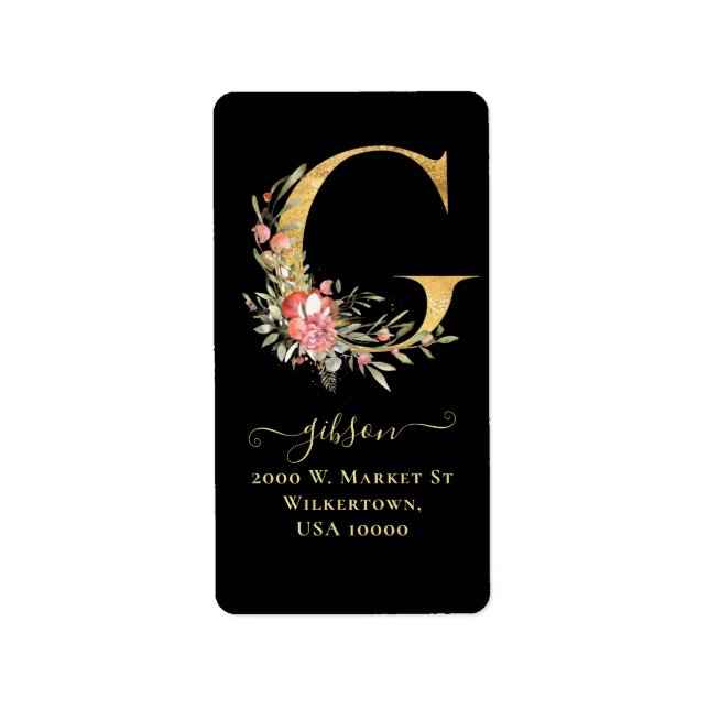 Elegante Gold Monogram G Floral Address Label Adressaufkleber (Vorne)