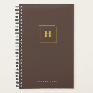 Elegante Gold Monogram Geometric Doppelrahmen brau Planer