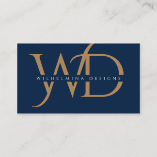 Elegante Gold Monogram Luxury Typografie Dunkelbla Visitenkarte