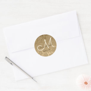 Elegante Gold Monogram Moderne Hochzeit Runder Aufkleber