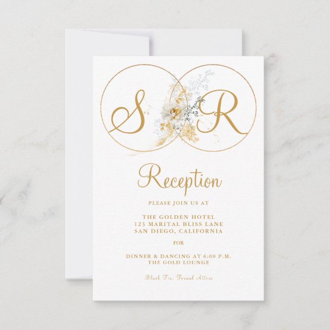 Elegante Gold Monogram Name Initial Empfang Card Einladung (Vorderseite)