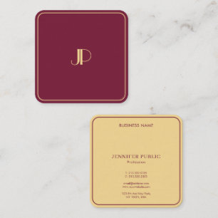 Elegante Gold Monogram Template Luxury Bordeaux Quadratische Visitenkarte