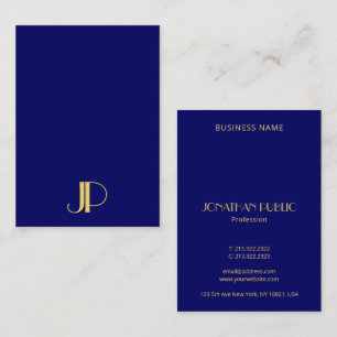 Elegante Gold Monogram Template Navy Blue Vertikal Visitenkarte