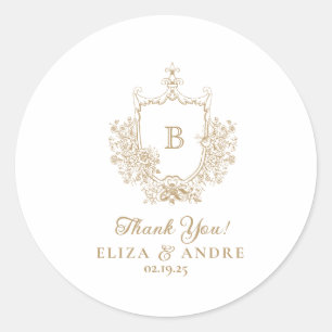Elegante Gold Monogram Wappen Wedding Sticker