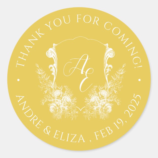 Elegante Gold Monogram Wedding Sticker (Vorderseite)