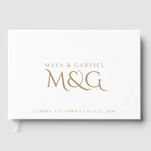 Elegante Gold Monogram White Wedding Sign In Gästebuch