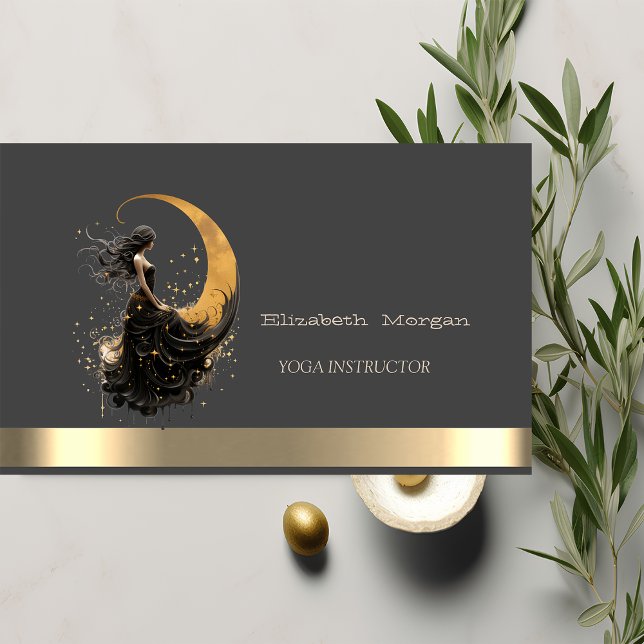 Elegante Gold Moon Girl Yoga Instructor Business Visitenkarte (Von Creator hochgeladen)
