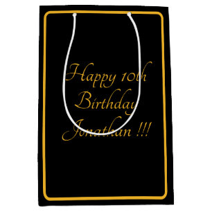 Elegante Gold Name Happy Birthday Geschenktasche Mittlere Geschenktüte