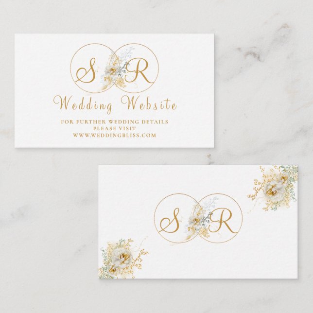 Elegante Gold Name Initial Wedding Enclosure Card Begleitkarte (Vorne/Hinten)