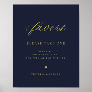 Elegante Gold Navy Blue Gastgeschenk Hochzeit Poster