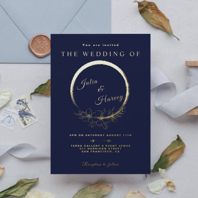 Elegante Gold Navy Blue Wedding Foil Einladung (Von Creator hochgeladen)