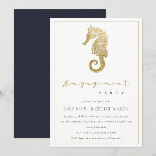 ELEGANTE GOLD NAVY SEEPFERD VERLOBUNGSPARTY-EINLAD DANKESKARTE