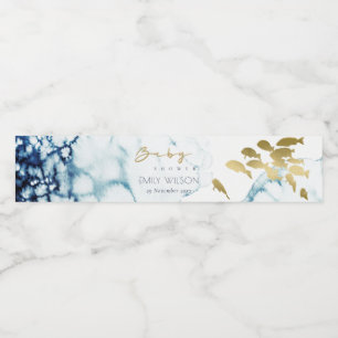 ELEGANTE GOLD NAVY UNTERWASSER FISCH BABY SHOWER WASSERFLASCHENETIKETT