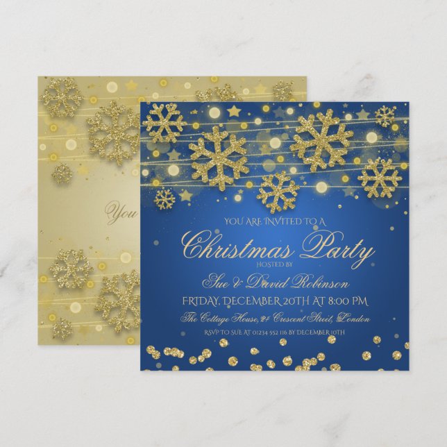 Elegante Gold & Navy Weihnachtsfeier Einladung (Vorne/Hinten)