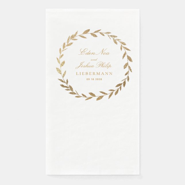 Elegante Gold Olive Branch Wreath Wedding Serviette (Vorderseite)