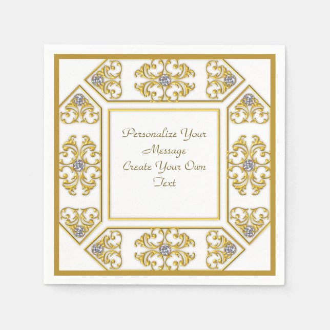 Elegante Gold Ornament Border Diamonds personalisi Serviette (Vorderseite)