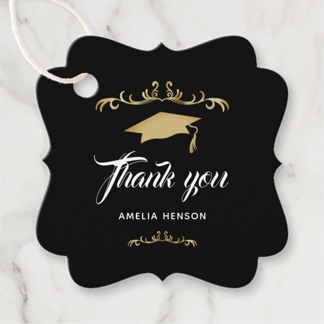 Elegante Gold Ornament Graduation Cap Geschenkanhänger (Vorderseite)