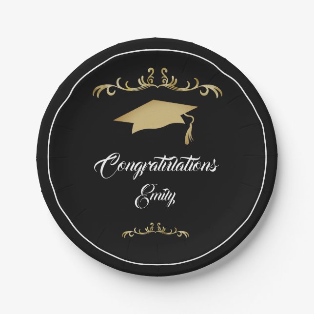 Elegante Gold Ornament Herzlichen Glückwunsch Grad Pappteller (Vorderseite)