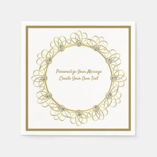 Elegante Gold Ornamental Border Diamonds Serviette