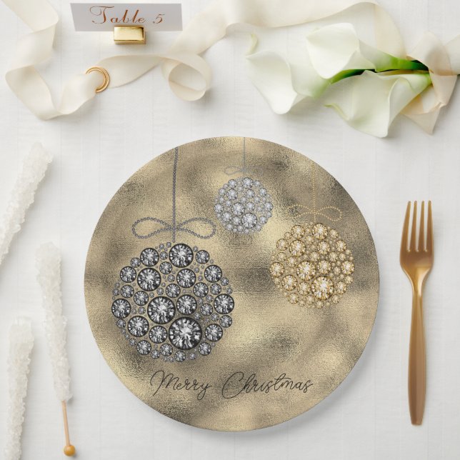 Elegante Gold Ornaments Frohe Weihnachten Pappteller (Hochzeit)