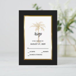 Elegante Gold Palm Tree Moderne Hochzeit RSVP Karte