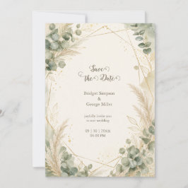 Elegante Gold Pampas Eukalyptus Hochzeit Luxus Einladung