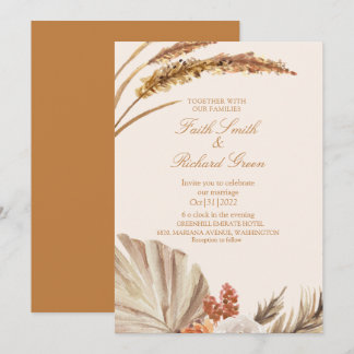 Elegante Gold Pampas Grass Wedding Einladungen