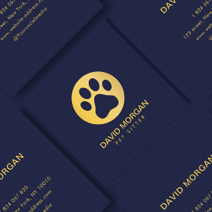 Elegante Gold Paw Print Pet Sitter Navy Blue Quadratische Visitenkarte