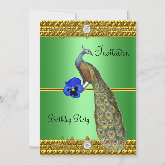 Elegante Gold Peacock Einladung (Vorderseite)