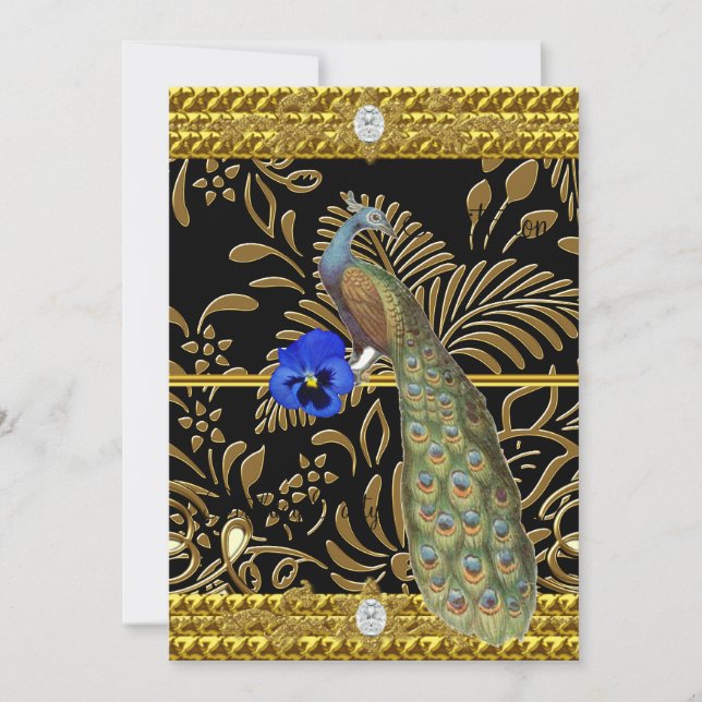 Elegante Gold Peacock Einladung (Vorderseite)