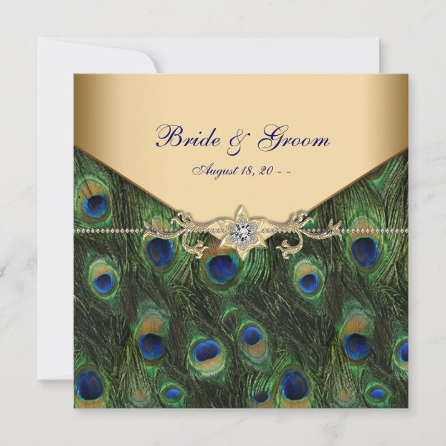 Elegante Gold Peacock Wedding Einladung (Vorderseite)